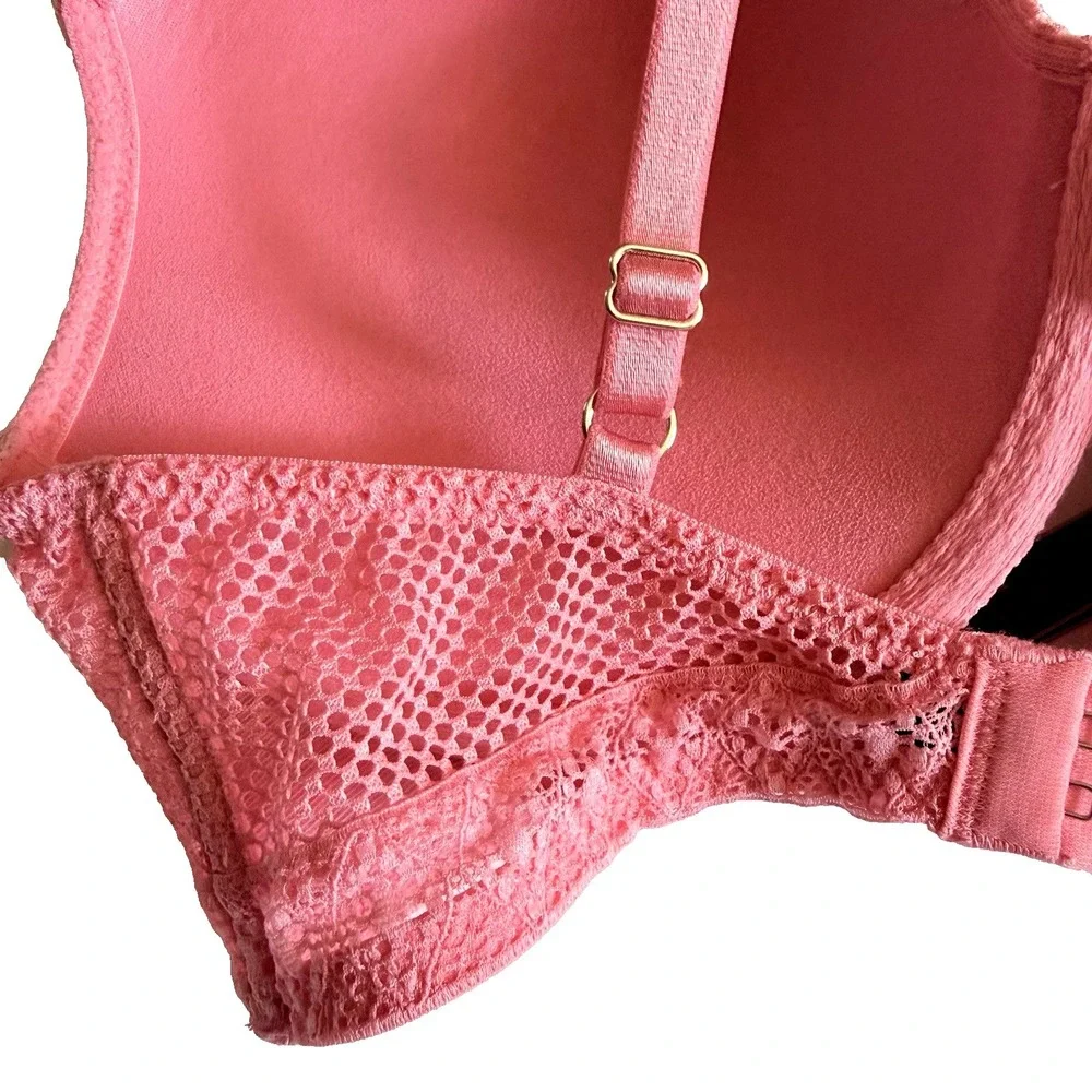 Victoria Secret Very Sexy Lace Fishnet Pushup Bra 32 D Pink Underwire Padded Cup